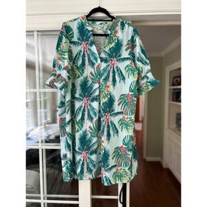 Qacohu Amazon Casual Summer Dress Short Ruffle Sleeve V-neck Tropical Print  XXL